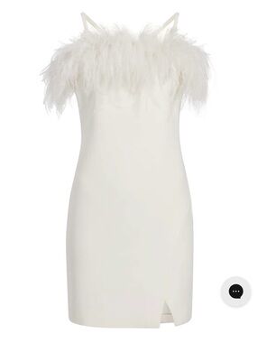 Likely White Feather Trim Spaghetti Strap Dress